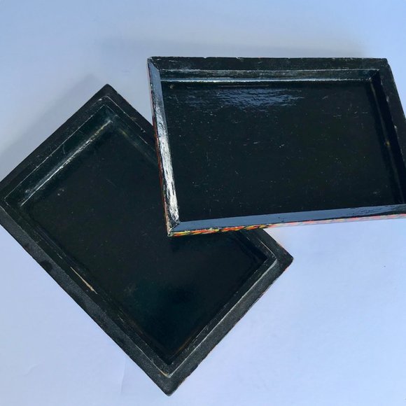 Vintage Russian Lacquer Wood Trinket Box Birds Flowers - Picture 2 of 8